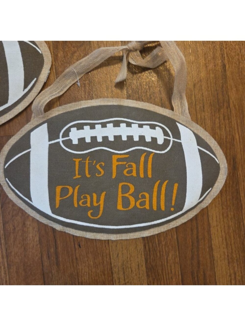 "It's Fall Play Ball" Football Burlap Wall Door Decor Hanging Fabric